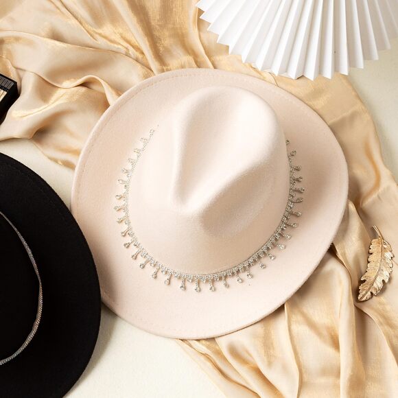 4978 Rhinestone Cowgirl Cowboy Hat Shiny Wide Brim Hat For Party B-white